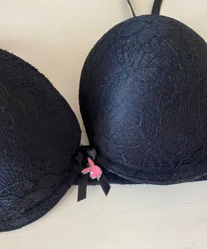 Playboy Y2k vintage Intimates black lace bra with pink bunny charm thumbnail 4