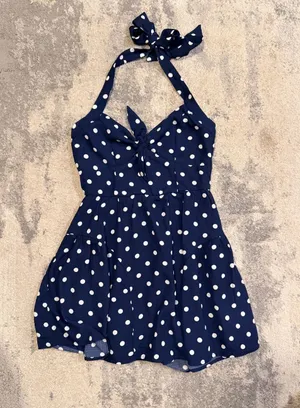 Trixxi Polka Dot Navy Halter Short Dress thumbnail 1