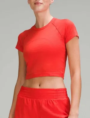 Lululemon Swiftly Tech Cropped Tee 2.0 Size 10 Red Running Training Gyn Fitness thumbnail 1