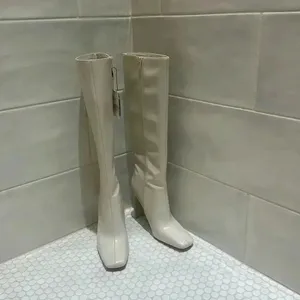 ZARA Size 41 Ivory Pull-On Almond Toe High Block Heel Tall Boots NB NWT thumbnail 2