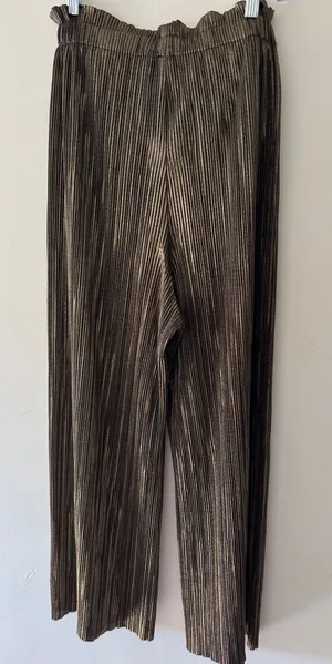 Zara Ribbed Gold Metallic Shimmer Elastic Waist Pull‎ On Pants thumbnail 1