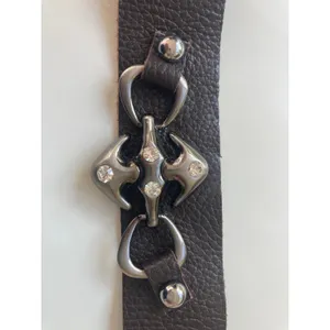 Gothic Punk Rock Gunmetal Pewter Tribal Wings Rhinestones Leather Cuff Bracelet thumbnail 3