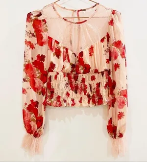 Free People red and pink lace top thumbnail 7