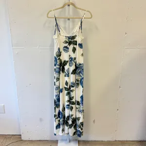 Thirty Thirty LA Blue‎ Rose Floral Lace Trim Maxi Dress White Medium Boho Party thumbnail 2