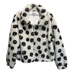 I Believe Faux Fur Long Sleeve Zip Up Flowers Jacket Size L‎ Soft Lined thumbnail 1