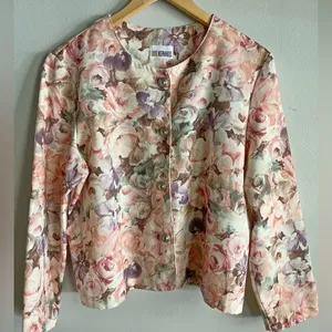 Vintage Pastel Floral Blazer Rose Garden Button Jacket Cottagecore M/L thumbnail 1