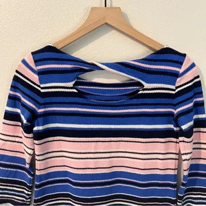 Lilly Pulitzer Bay Dress Striped Blue Pink Textured Stretch Mini Twisted‎ Cutout thumbnail 8