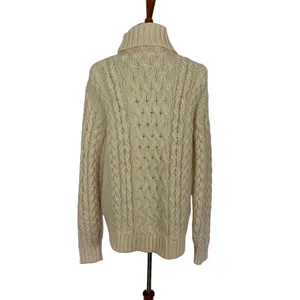 Now Caspi Chunky Cable Knit Cream Turtleneck Sweater Wool Blend L Cozy Winter thumbnail 4