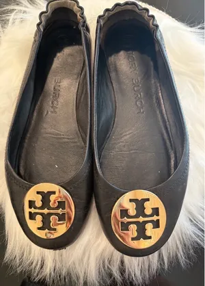 Authentic Tory Burch Minnie Travel Ballet Flats Black Leather US size 7.5 thumbnail 2