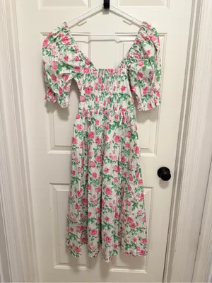 HILL HOUSE The Ophelia Nap Midi Pink Roses Dress Size Small thumbnail 5