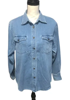 Vintage Christopher & Banks Light Blue Denim Button-Up Shirt Western Long Sleeve thumbnail 1