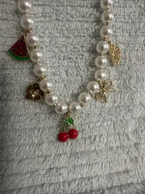 Sugarfix by BaubleBar Pearl Charm Necklace with Red Fruit Charms NWT thumbnail 2
