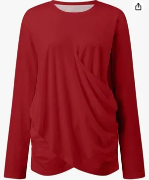 Boutique Red Long Sleeve Cross Front Pleated Hem Smocked Waist Shirt Large thumbnail 1