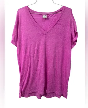 Victoria’s Secret Pink Magenta V-Neck Tee thumbnail 1