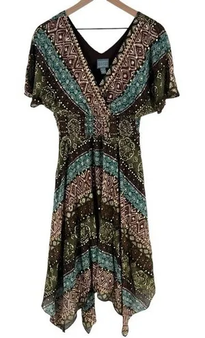 Rabbit Rabbit Rabbit Tribal Boho Printed‎ Chiffon Batwing Asymmetrical Hem Dress thumbnail 1