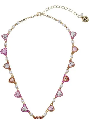 NWT Betsey Johnson Pink Heart Crystal Necklace thumbnail 1