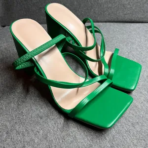 Unbranded Heeled Sandals‎ Strappy Square Toe Block Heel Size 7.5 Green thumbnail 2