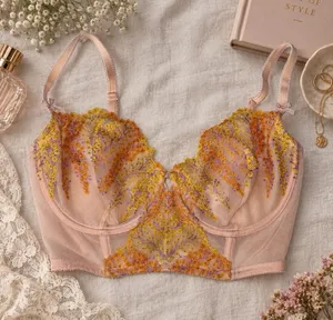 Victoria’s Secret Embroidered Longline Bra 36DD Blush Pink Floral Unlined thumbnail 1