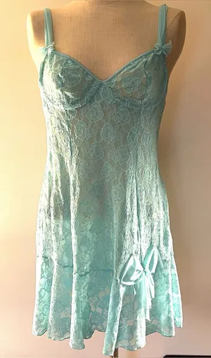 Vintage teal turquoise Light Blue Lace Slip Dress - Women Intimates & Sleepwear thumbnail 1