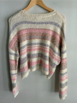 Sincerely Jules Striped Boucle Sweater Medium Oversized Cropped Cozy Knit thumbnail 6