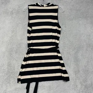 White House Black Market Dress Womens Medium Black Beige Stripe Cowl Belt Knit thumbnail 5
