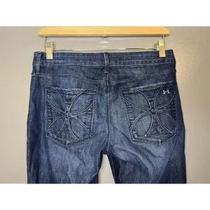 Habitual Jeans Womens 27 Dark Wash Bootcut Raw Hem Made In USA Stretch Denim thumbnail 5