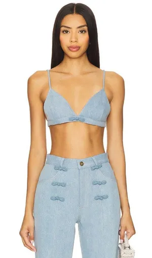 Sau Lee Cleo Denim Bralette Light Denim Womens Size 4 thumbnail 1