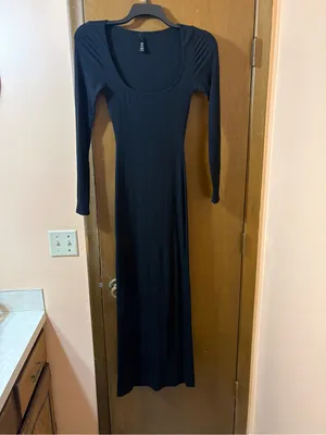 Skims Black Soft Lounge Ribbed Knit Long Sleeve Maxi Dress thumbnail 3