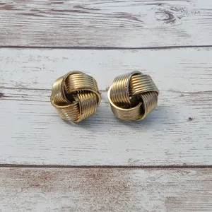 Vintage Clip On Earrings - Chunky Gold Tone Knot Design thumbnail 1