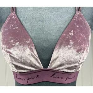 PINK Victoria's Secret Crushed Velvet Strappy Triangle Bralette Mauve Purple‎ M thumbnail 2