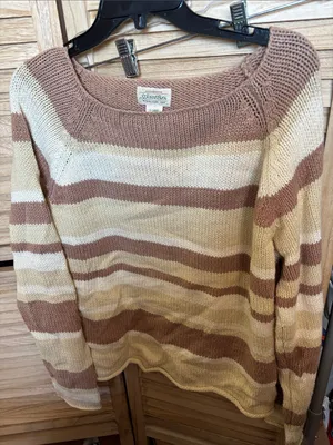 St. John's Bay Cream and Brown Striped Boatneck Sweater XL thumbnail 1