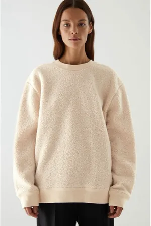 COS Sweatshirt Women Medium Sherpa Fleece Teddy Pullover Oversized Crewneck thumbnail 1