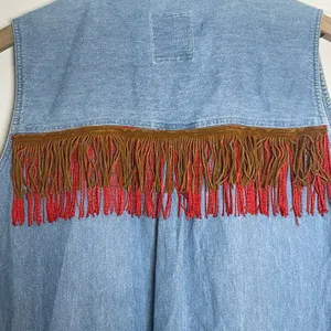 Vintage Details Express Tunic Shirt Women's Size Large‎ Blue Chambray Fringe 90s thumbnail 7