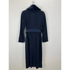 NEW Naked Wardrobe The Statement Trench Coat Navy Fur Shawl Collar Belted Small thumbnail 6
