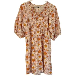 Universal Thread orange pink bohemian floral puff sleeve dress xs thumbnail 3
