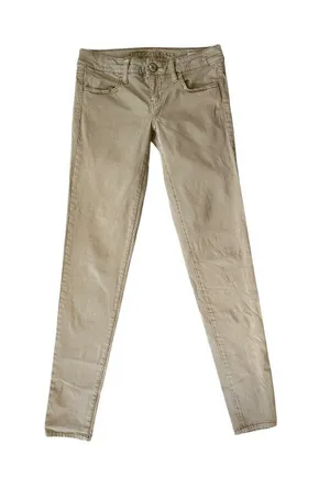 American Eagle 00 Reg tan stretchy jegging low rise button zip with pockets thumbnail 1