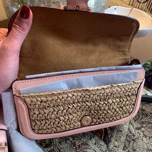 Authentic COACH Leather/suede/Straw flap logo Crosby/shoulder/wristlet bag thumbnail 3