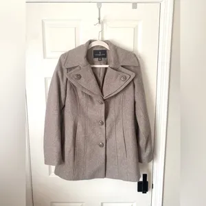 London Fog Wool Blend Pea Coat Women’s XS Taupe Lined Classic Winter Jacket thumbnail 10