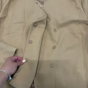 Camel Tan Cropped Blazer Jacket Khaki V-Neck Double Breasted Size XL thumbnail 2