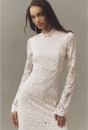 BHLDN Long Sleeve Mock-Neck Stretch Lace Maxi Dress thumbnail 5