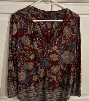Lucky Brand Mix Print Boho Top. Red turquoise. Size‎ small. Long sleeve thumbnail 1