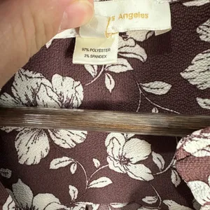 Monteau Blouse M Brown Floral Faux Wrap Cottagecore‎ Dark Romantic Feminine Top thumbnail 3