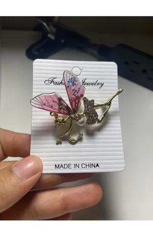 Cute New B.J. Golden Crystal Fairy Angel With Sparkly Acrylic Wings Pin Brooch thumbnail 5