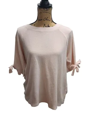 Ann Taylor‎ Factory Women XL Pink Textured Knit Tie Sleeve Top thumbnail 1