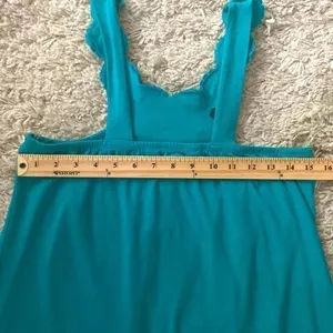 Celebrity Pink turquoise green halter top/dress. Handmade flowers . Size Large. thumbnail 9