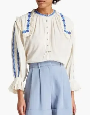 ANTIK BATIK Pietro Ruffle-Trimmed Embroidered Cotton-Gauze Blouse thumbnail 1