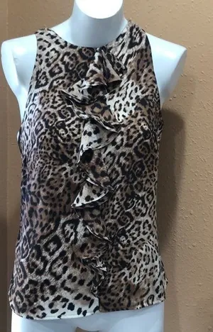 Zara ruffled animal print sleeveless blouse thumbnail 1