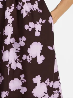 Time and Tru Floral Cotton Back Tie Midi Dress with Short Puff Sleeves thumbnail 3