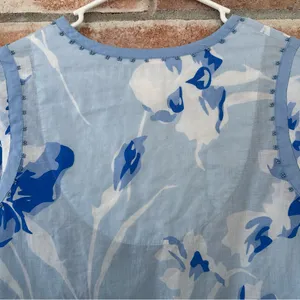 Gretchen Scott Cotton Tunic Shirt Women’s Medium Blue Beaded Floral Embellished thumbnail 9