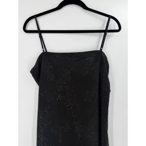 Next Up Maxi Dress Womens XL Black Mesh Glitter Floral Slit‎ Y2K Whimsigoth Goth thumbnail 6